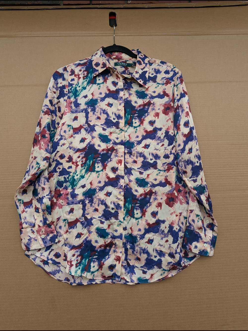 Lauren Ralph Lauren Abstract Watercolor Button Down Blouse Large Women NWT